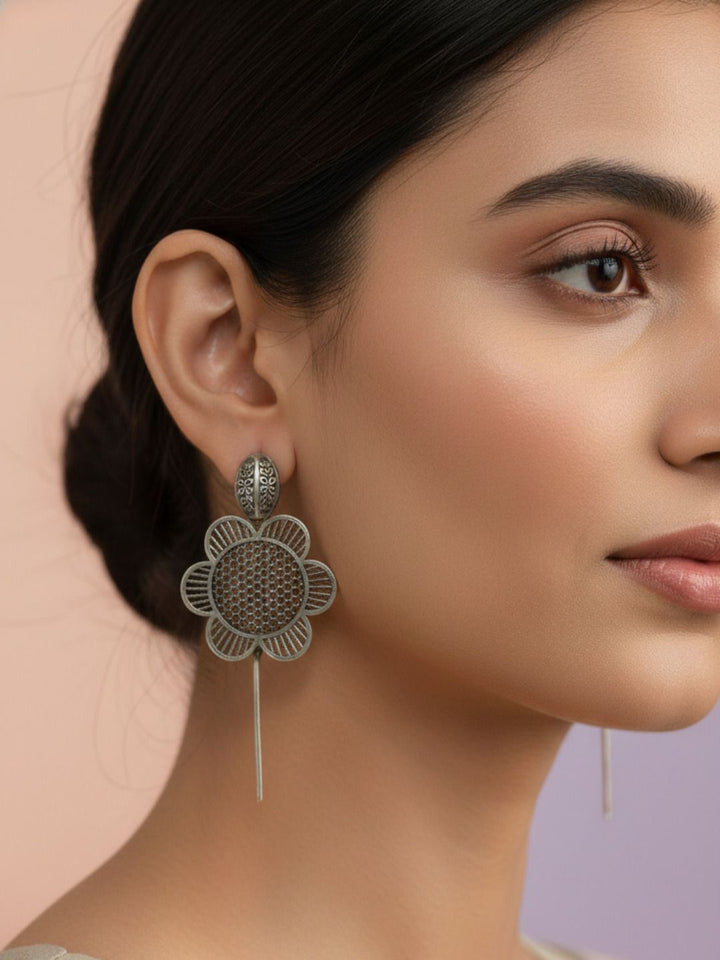 Oxidized Silver Plated Heavy Cluster Jhumka Earrings Brass Layered  Drops