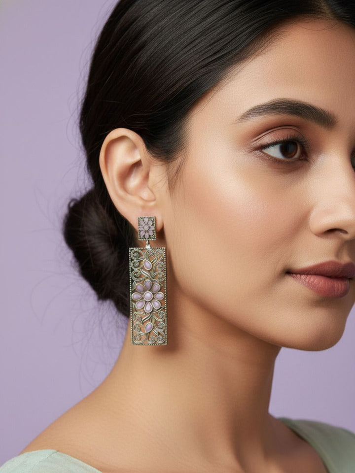 Oxidized Silver Plated Royal Crown Drop Earrings Brass Heritage  Earrings