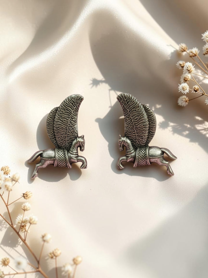Oxidized Silver Plated Lock and Key Stud Earrings Brass Vintage  Studs