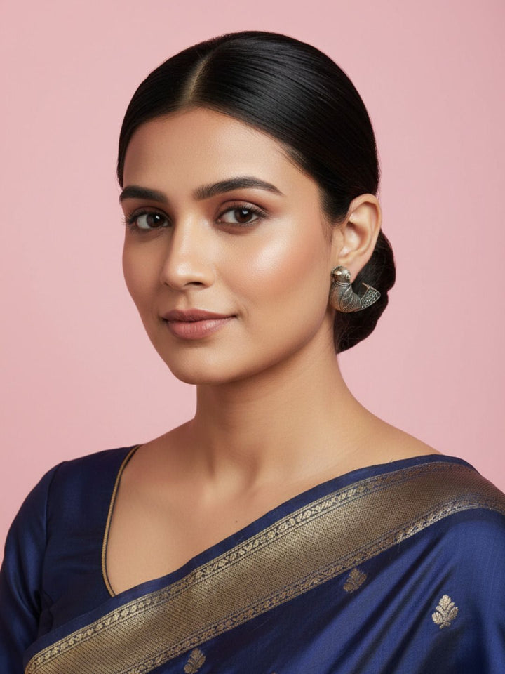 Oxidized Silver Plated Sitar Drop Earrings Brass  Motif Hanging Earrings