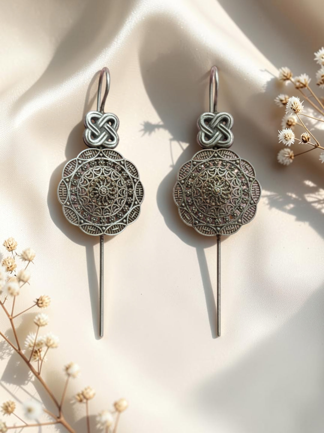 Oxidized Silver Plated Floral Arch Chandbali Earrings  Open Hoop Earrings