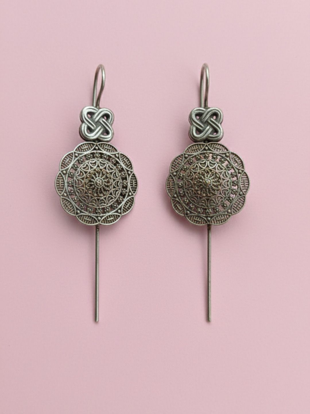 Oxidized Silver Plated Floral Arch Chandbali Earrings  Open Hoop Earrings