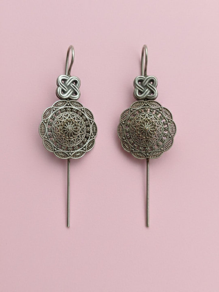 Oxidized Silver Plated Floral Arch Chandbali Earrings  Open Hoop Earrings