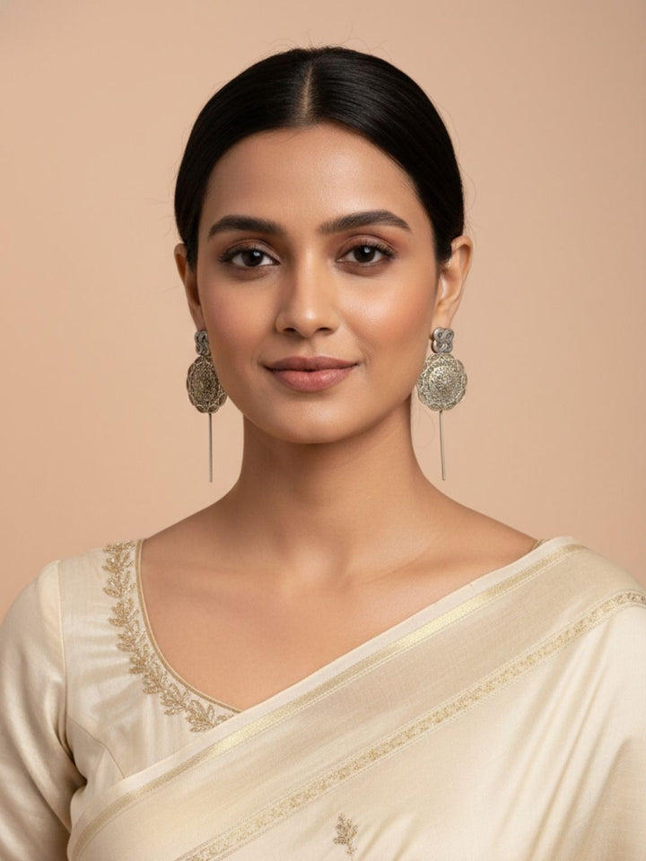 Oxidized Silver Plated Floral Arch Chandbali Earrings  Open Hoop Earrings