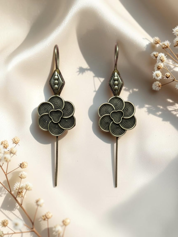 Oxidized Silver Plated Sunburst Stud Earrings Brass Mandala Large Studs