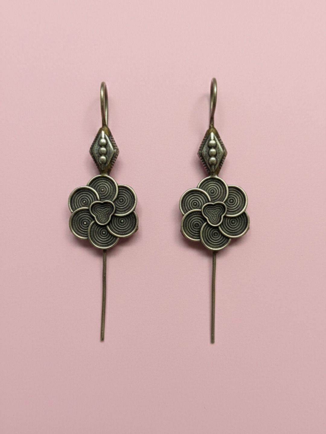Oxidized Silver Plated Sunburst Stud Earrings Brass Mandala Large Studs