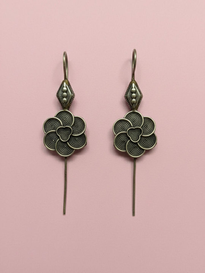 Oxidized Silver Plated Sunburst Stud Earrings Brass Mandala Large Studs