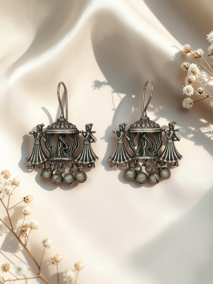 Oxidized Silver Plated Elephant Lotus Jhumka Earrings Brass Dome Jhumki