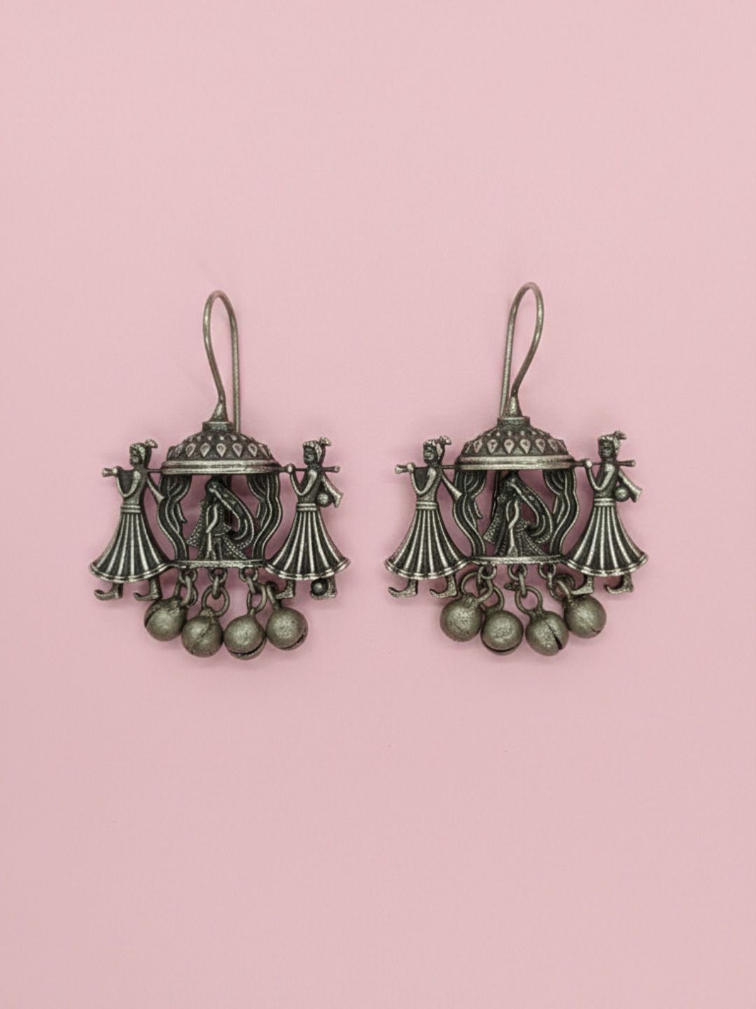 Oxidized Silver Plated Elephant Lotus Jhumka Earrings Brass Dome Jhumki