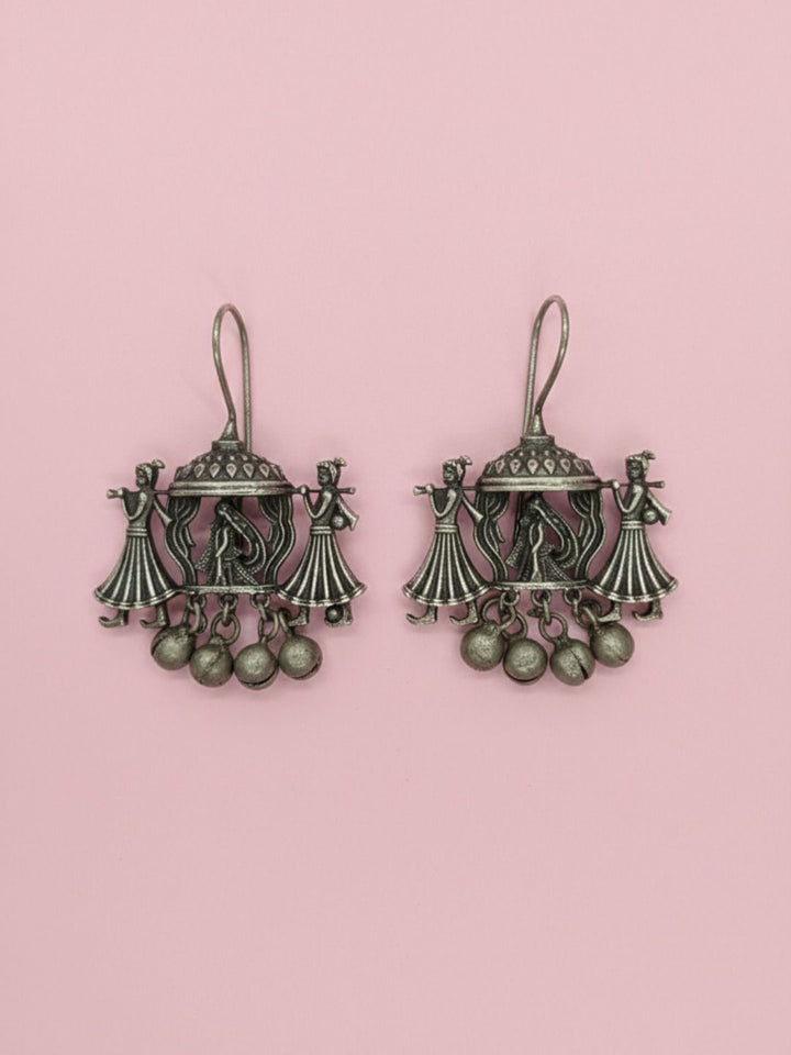 Oxidized Silver Plated Elephant Lotus Jhumka Earrings Brass Dome Jhumki