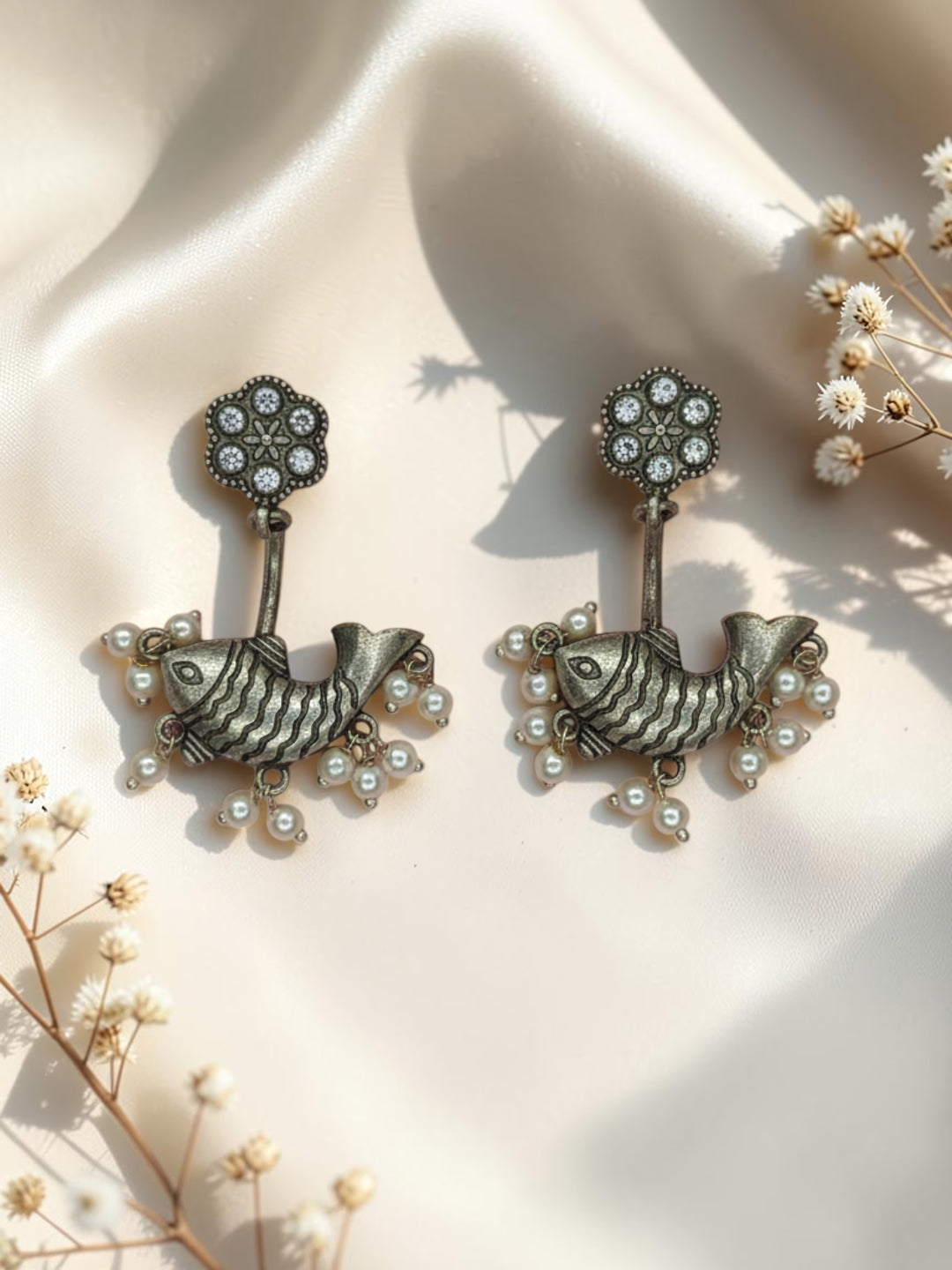 Oxidized Silver Plated Jharokha Arch Earrings  Geometric Long Hook Earrings