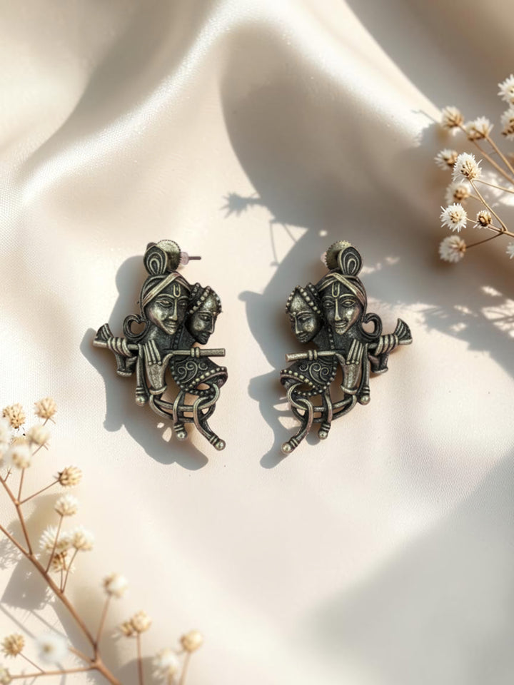 Oxidized Silver Plated Dholak Drop Earrings Brass  Motif Hanging Earrings