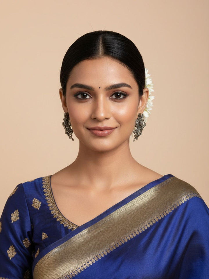 Oxidized Silver Plated Dholak Drop Earrings Brass  Motif Hanging Earrings