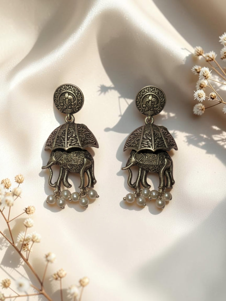 Silver Oxidised Brass Earring Brass Drops &amp; Danglers