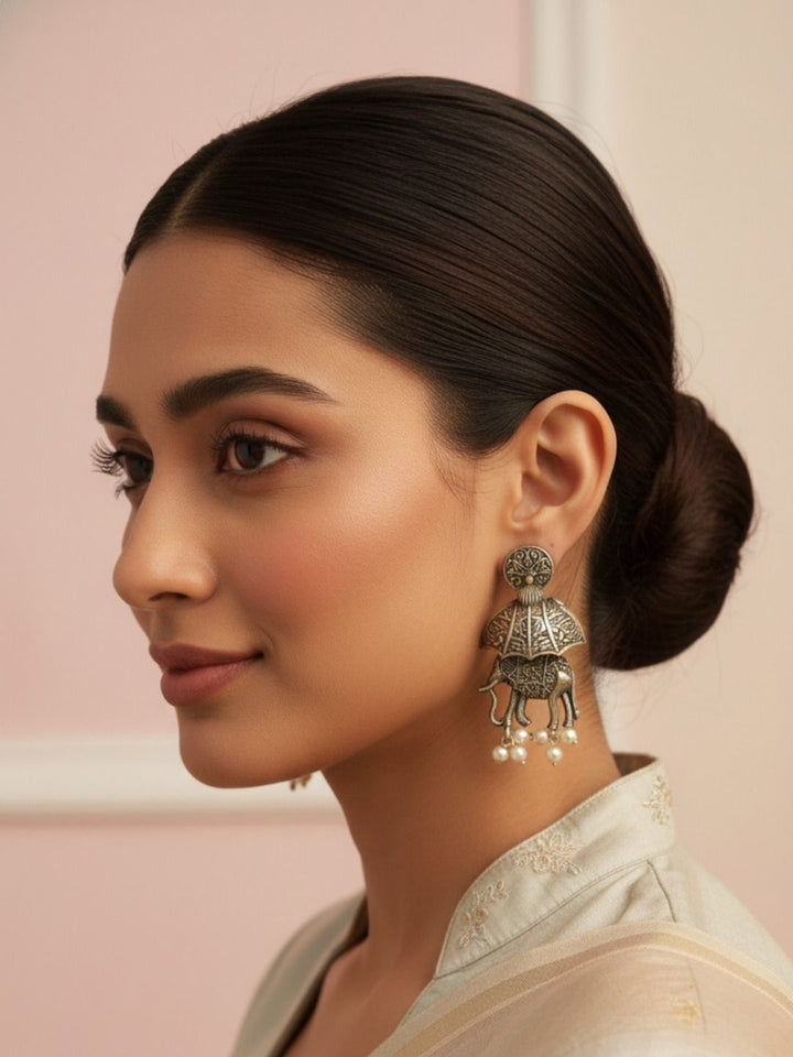 Silver Oxidised Brass Earring Brass Drops &amp; Danglers