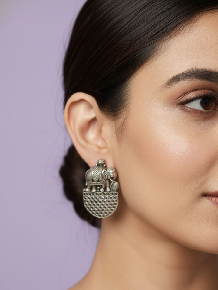 Silver Oxidised Brass Earring Brass Stud Earring