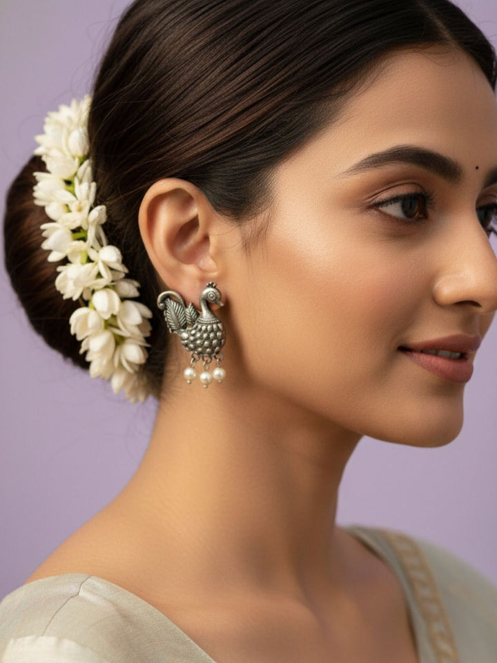 Silver Oxidised Brass Earring Brass Drops &amp; Danglers