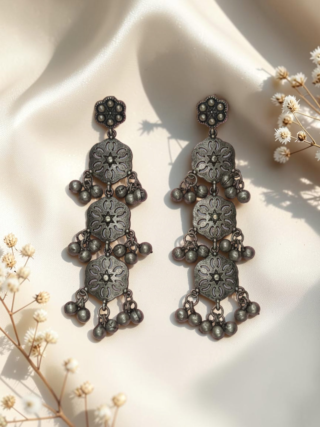 Silver Oxidised Brass Earring Brass Drops &amp; Danglers