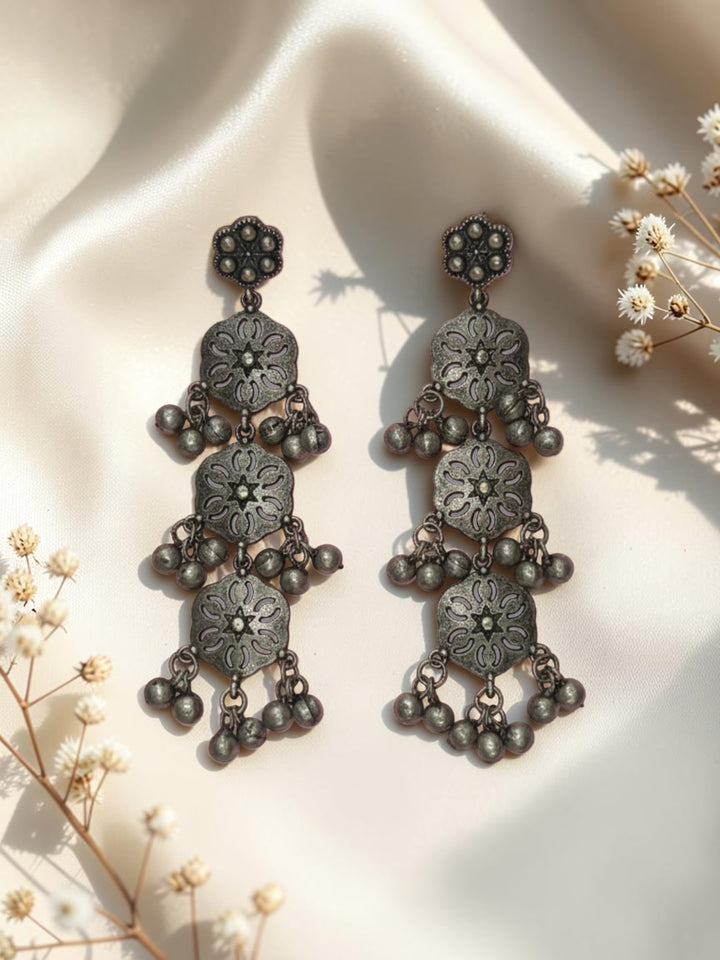 Silver Oxidised Brass Earring Brass Drops &amp; Danglers