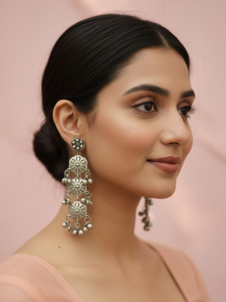 Silver Oxidised Brass Earring Brass Drops &amp; Danglers