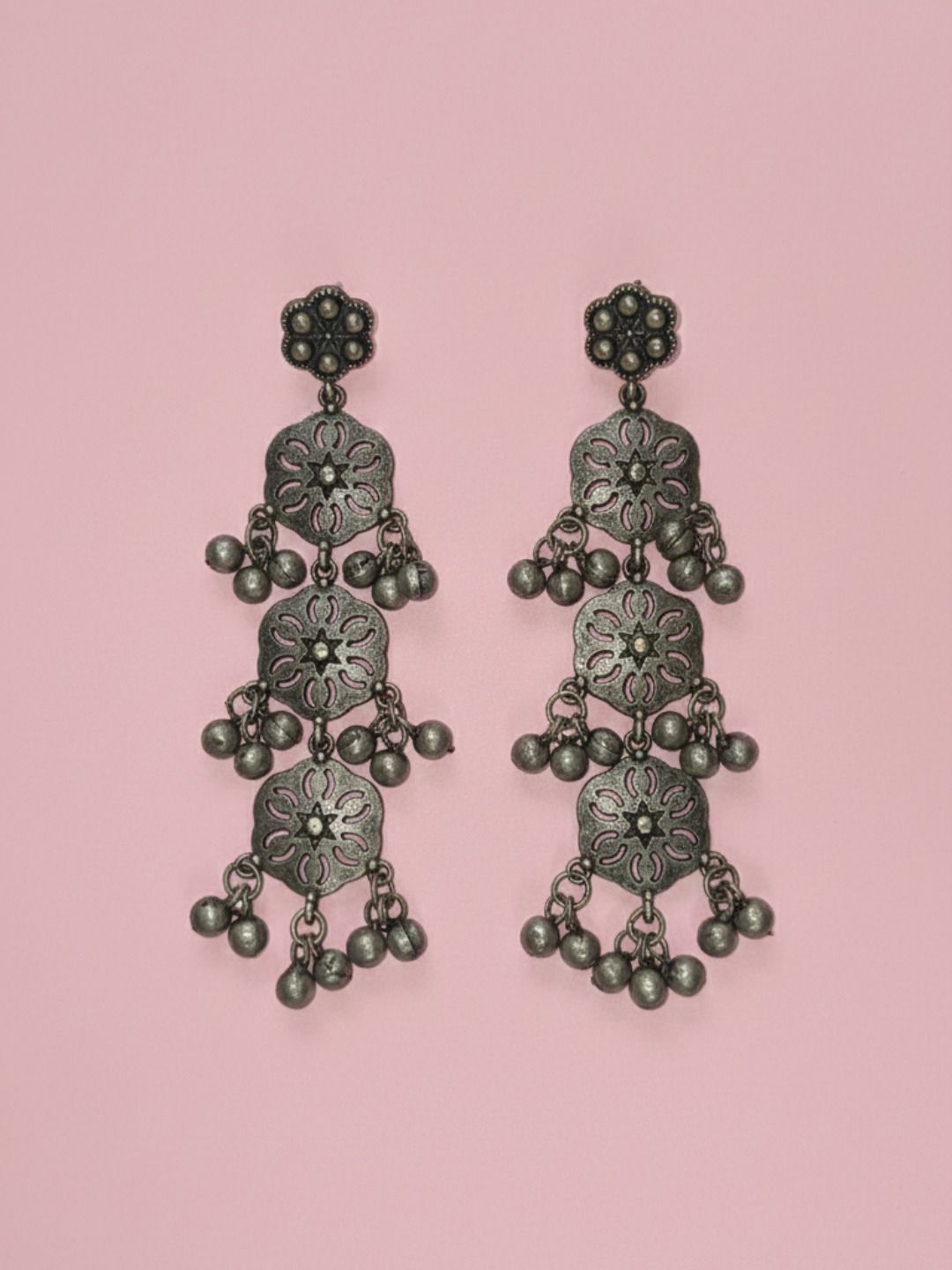 Silver Oxidised Brass Earring Brass Drops &amp; Danglers
