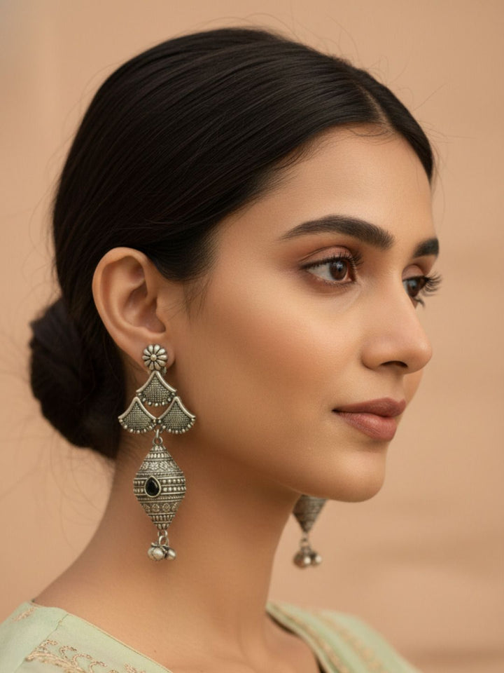 Silver Oxidised Brass Earring Brass Drops &amp; Danglers