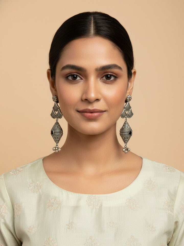 Silver Oxidised Brass Earring Brass Drops &amp; Danglers