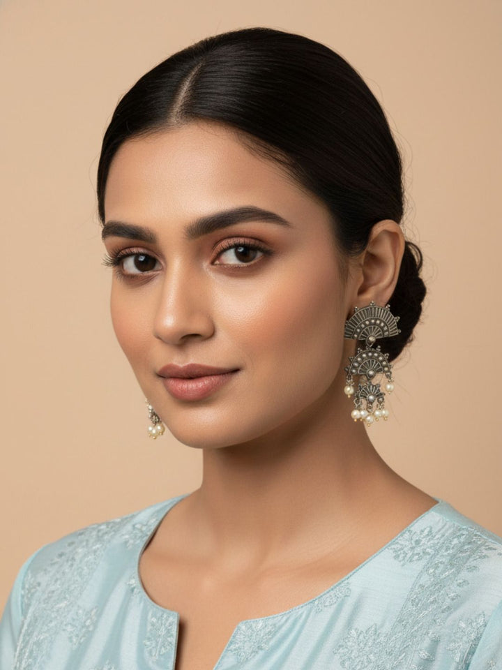 Silver Oxidised Brass Earring Brass Drops &amp; Danglers