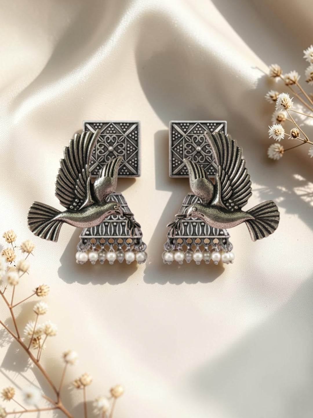 Silver Oxidised Brass Earring Brass Jhumki Earring, Drops &amp; Danglers