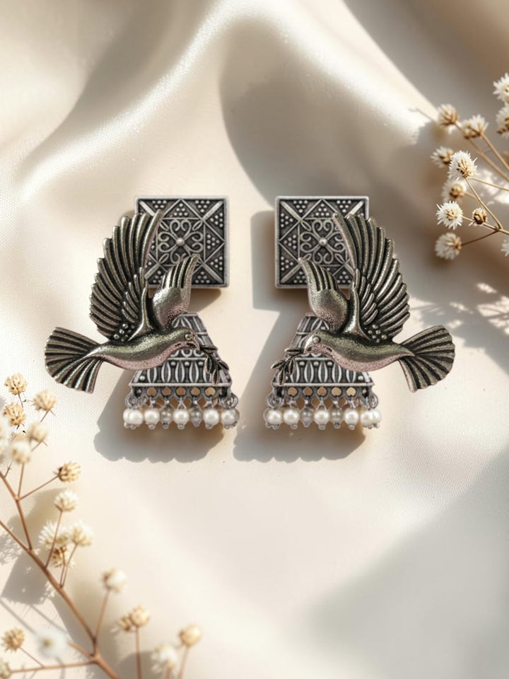 Silver Oxidised Brass Earring Brass Jhumki Earring, Drops &amp; Danglers