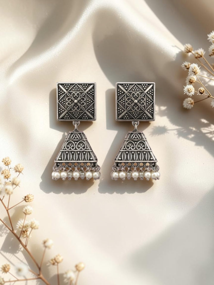 Silver Oxidised Brass Earring Brass Stud Earring