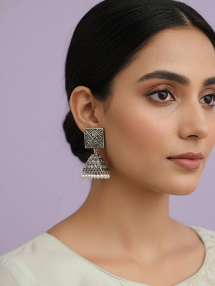 Silver Oxidised Brass Earring Brass Stud Earring