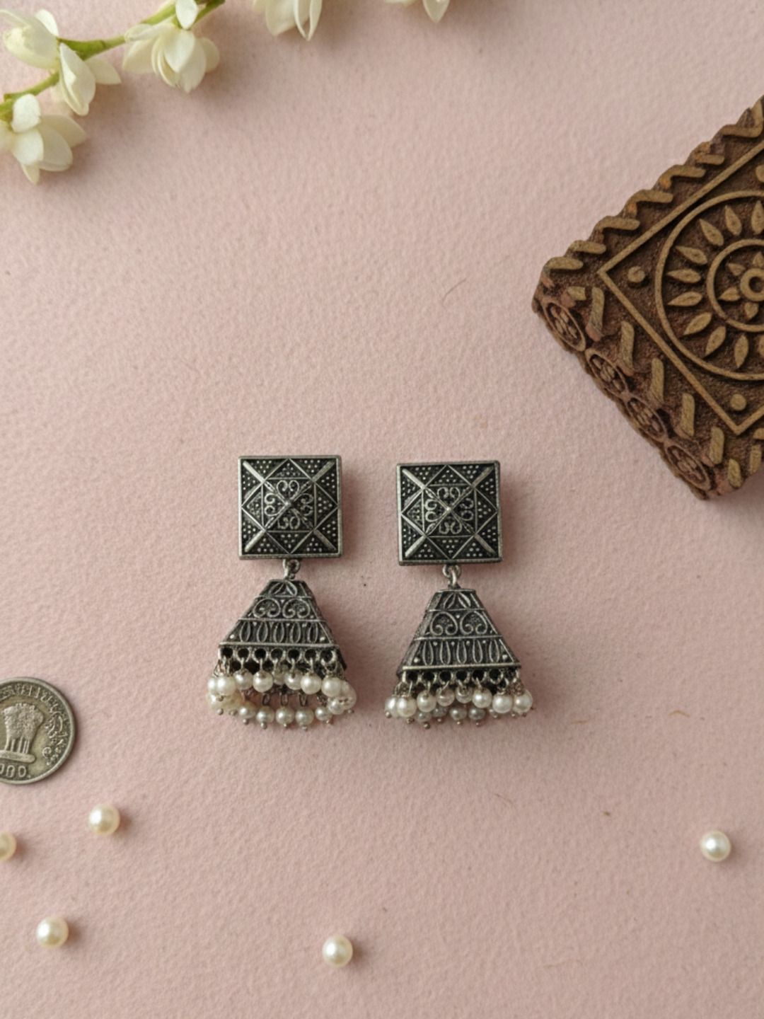 Silver Oxidised Brass Earring Brass Stud Earring