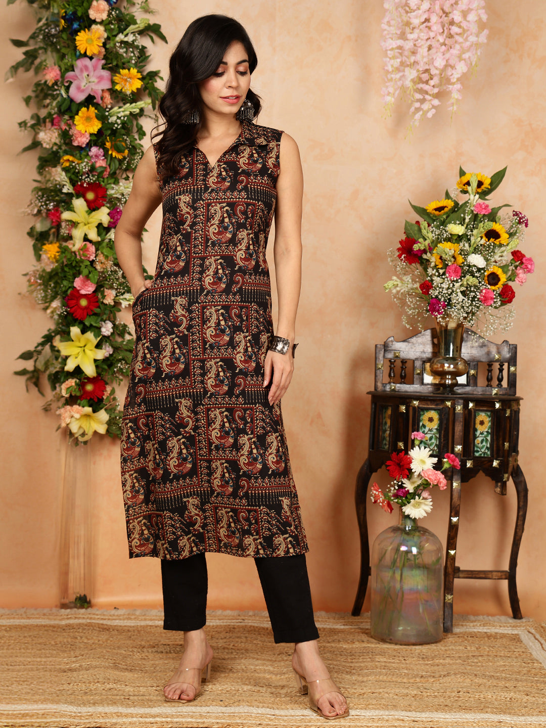 Gulmohar Jaipur black rayon printed kurta – wholesale manufacturer & exporter from India