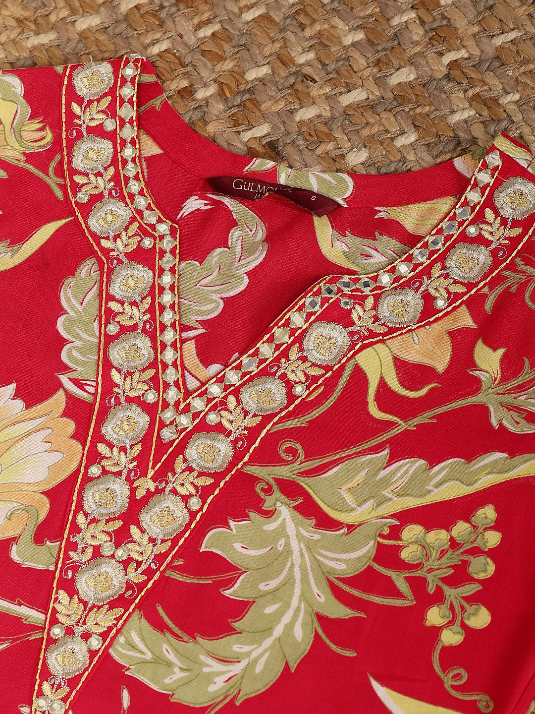 Rayon Calf Length Printed Straight 3/4 Sleeves V Neck Kurta
