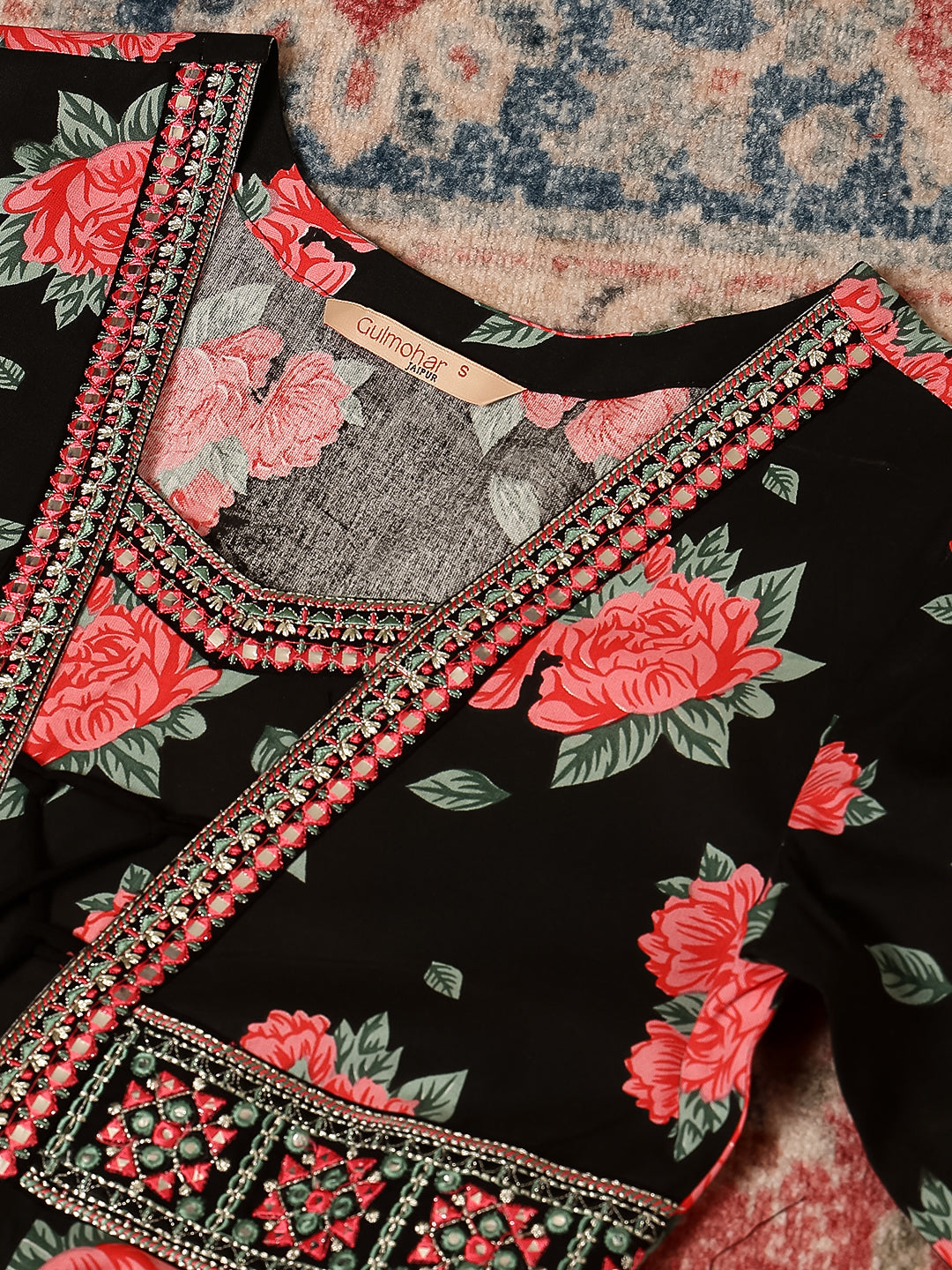 Rayon Calf Length Printed Flared 3/4 Sleeves V Neck Kurta, Bottom With Dupatta