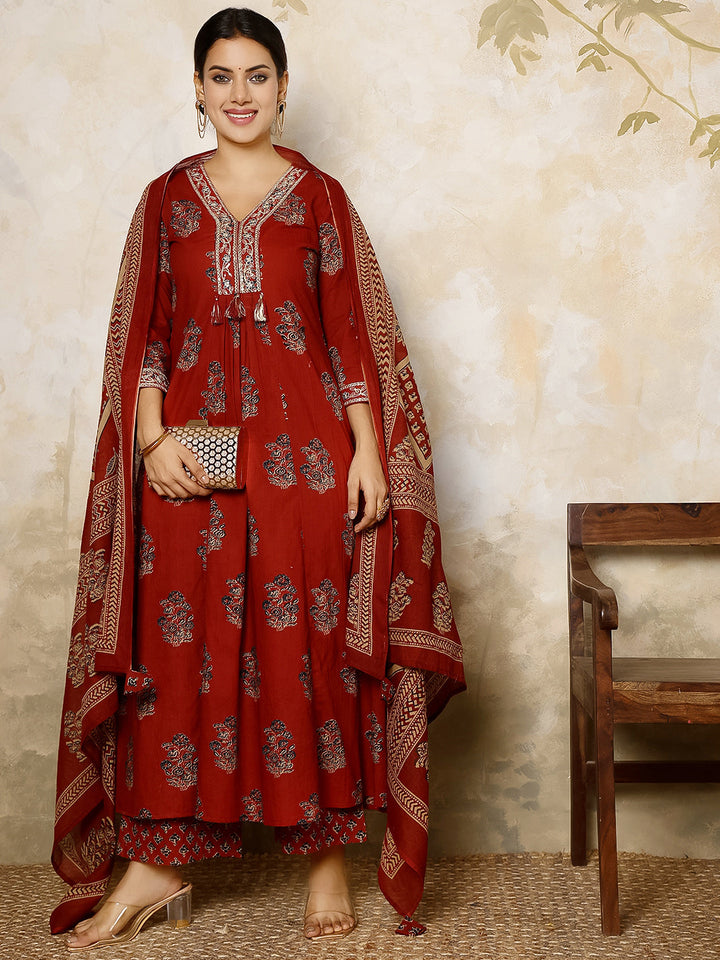 Gulmohar Jaipur maroon cotton printed kurta – wholesale supplier