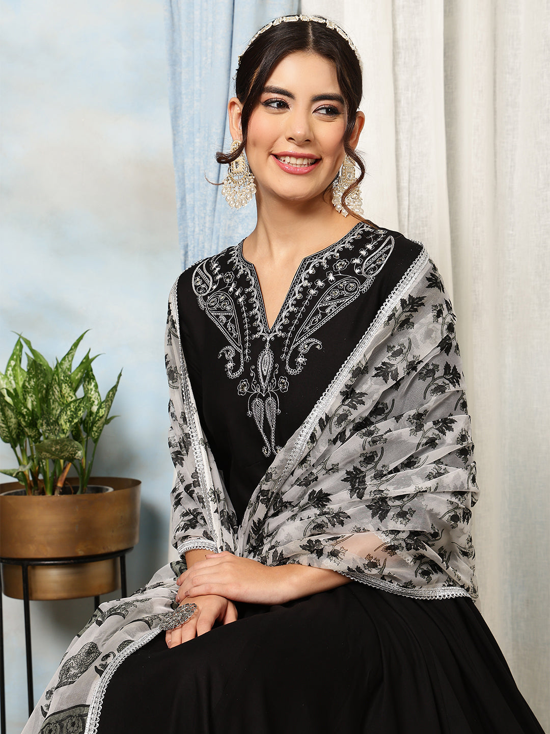 Rayon Calf Length Solid Flared 3/4 Sleeves V-Neck Kurta, Bottom With Dupatta