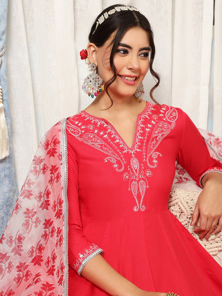 Rayon Calf Length Solid Flared 3/4 Sleeves V-Neck Kurta, Bottom With Dupatta