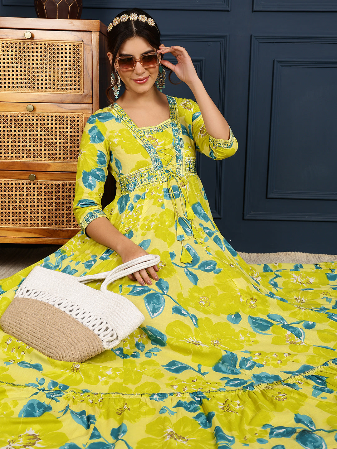 Gulmohar Jaipur lime cotton printed ethnic wear wholesale manufacturer &amp; exporter from India