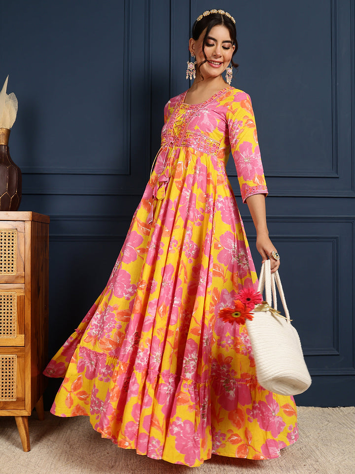 Gulmohar Jaipur yellow cotton printed ethnic wear wholesale manufacturer &amp; exporter from India
