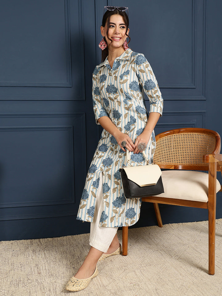 Gulmohar Jaipur blue printed kurta – wholesale manufacturer &amp; exporter from India