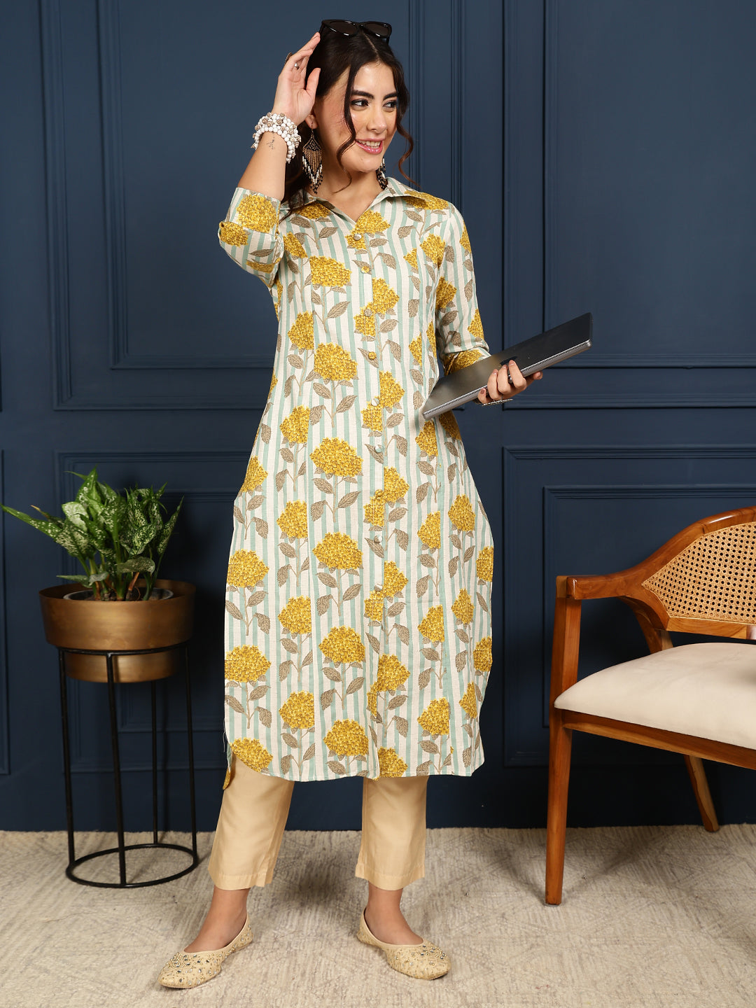Gulmohar Jaipur mustard printed kurta wholesale manufacturer & exporter from India