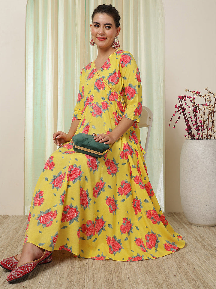 Gulmohar Jaipur yellow rayon printed kurta – wholesale manufacturer &amp; exporter from India