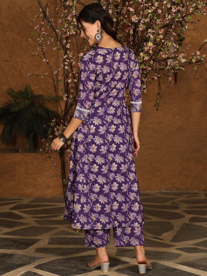 Rayon Calf Length Printed Flared 3/4 Sleeves V-Neck Kurta Bottom Set