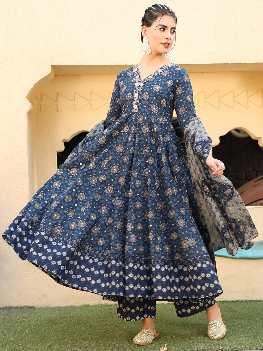Gulmohar Jaipur navy cotton printed kurta suit set – wholesale supplier