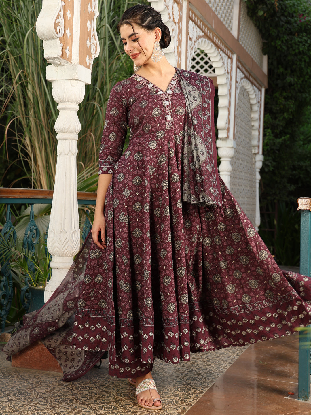 Gulmohar Jaipur wine cotton printed kurta suit set – wholesale manufacturer &amp; exporter from India