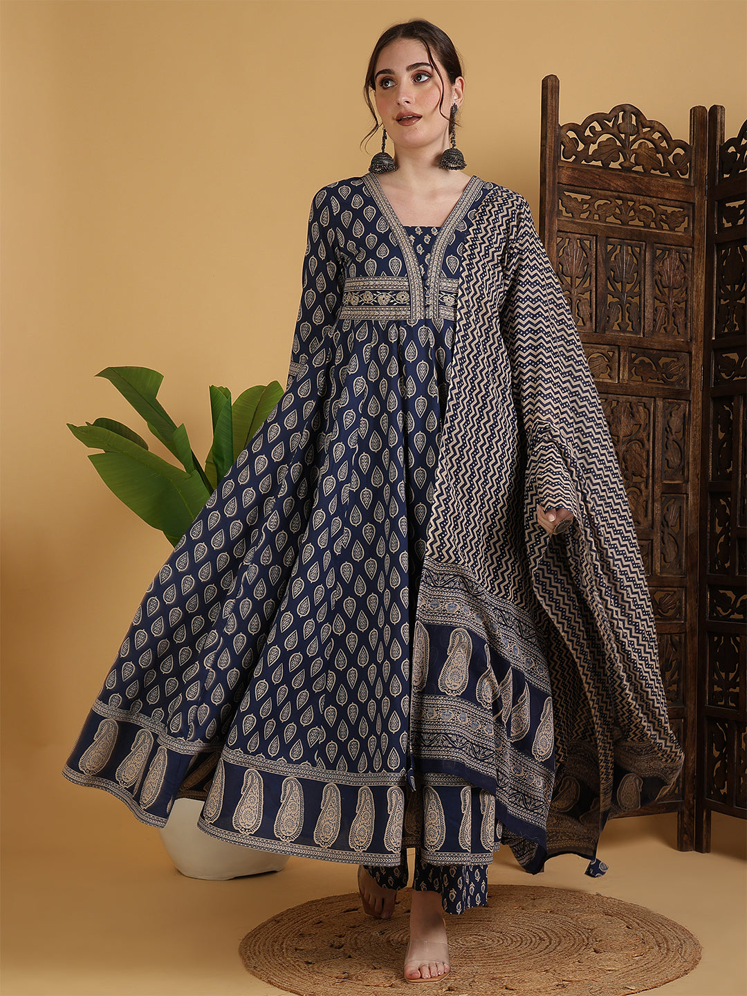 Gulmohar Jaipur blue cotton printed kurta suit set – wholesale supplier