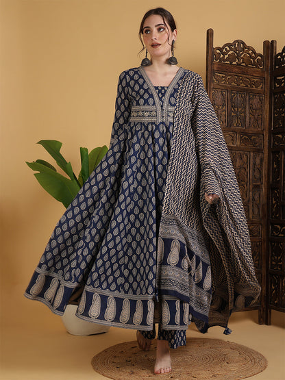 Gulmohar Jaipur blue cotton printed kurta suit set – wholesale supplier