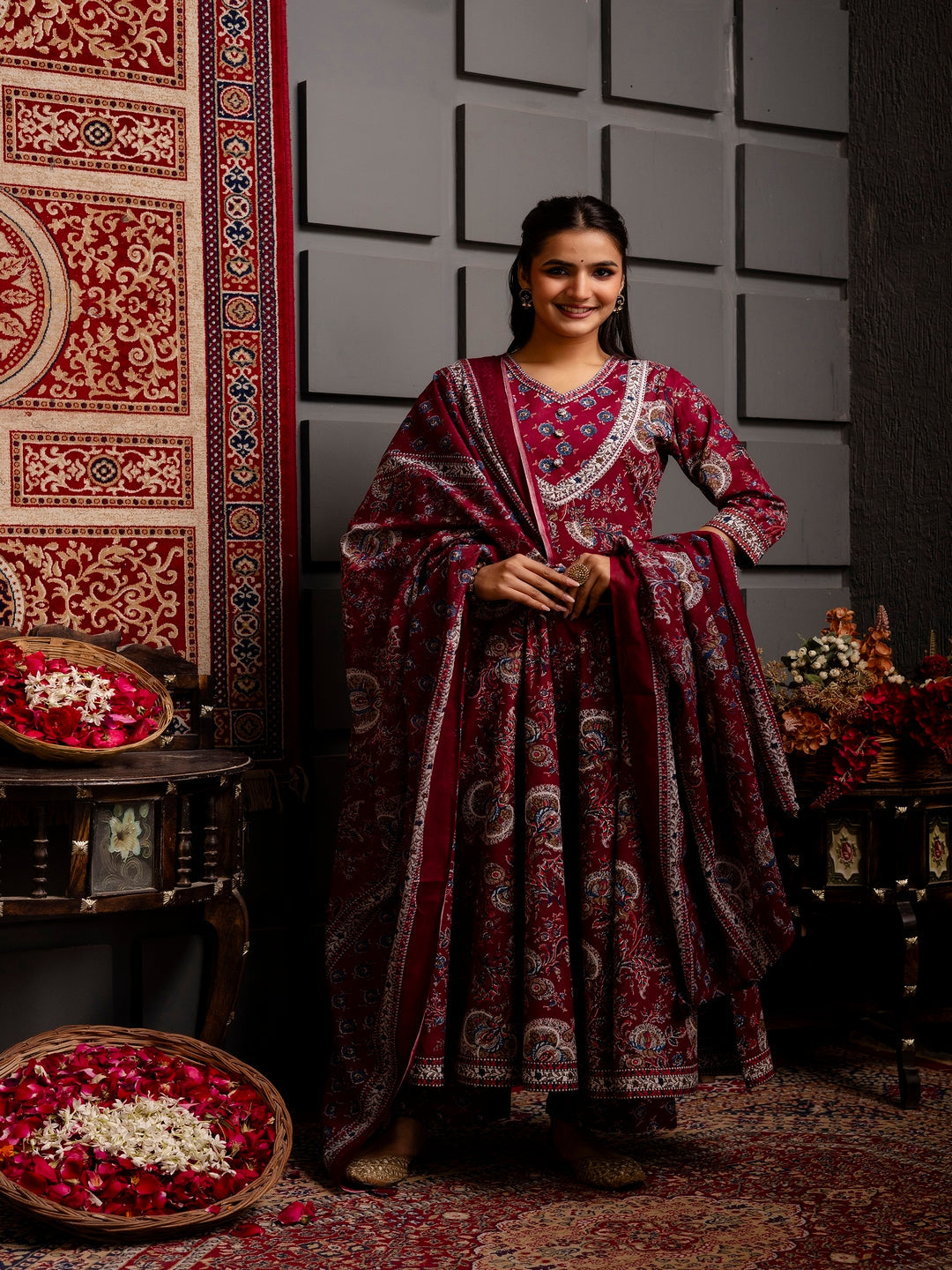 Gulmohar Jaipur wine cotton printed kurta – wholesale supplier